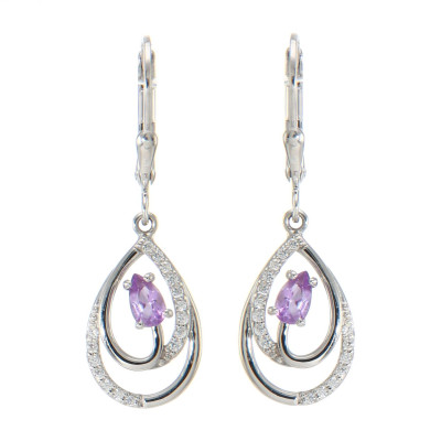 Boucles d'oreilles Pendantes en Argent 925 Rhodié Améthyste Poire 5x3mm et Oxydes