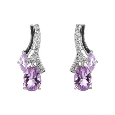 Boucles d'oreilles Pendantes en Argent 925 Rhodié Améthyste Poire et Marquise