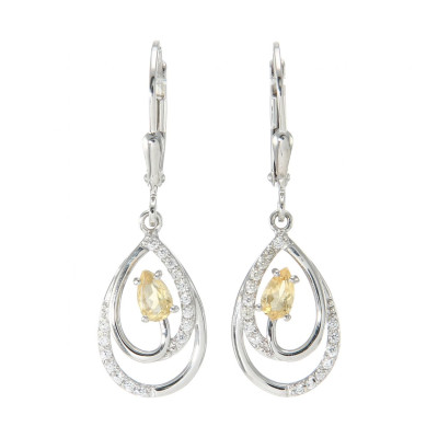 Boucles d'oreilles Pendantes en Argent 925 Rhodié Citrine Poire 5x3mm et Oxydes