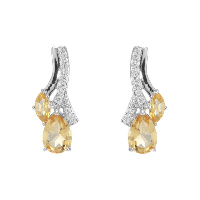 Boucles d'oreilles Pendantes en Argent 925 Rhodié Citrine Poire et Marquise