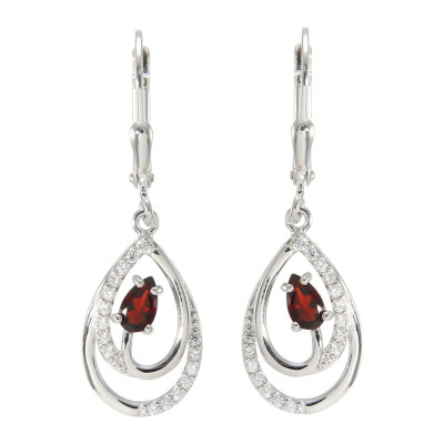 Boucles d'oreilles Pendantes en Argent 925 Rhodié Grenat Poire 5x3mm et Oxydes