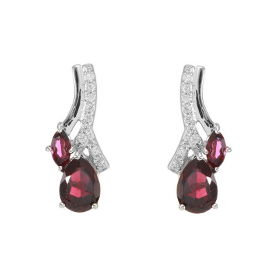 Boucles d'oreilles Pendantes en Argent 925 Rhodié Grenat Poire et Marquise