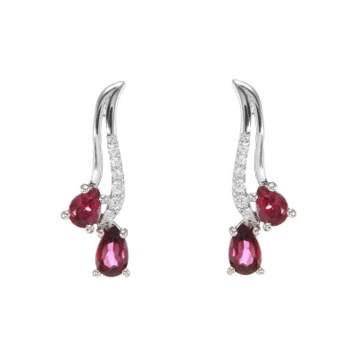 Boucles d'oreilles Pendantes en Argent 925 Rhodié Grenat Poire et Oxyde