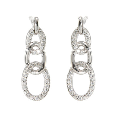 Boucles d'oreilles Pendantes en Argent 925 Rhodié Maillons pavés d'Oxydes