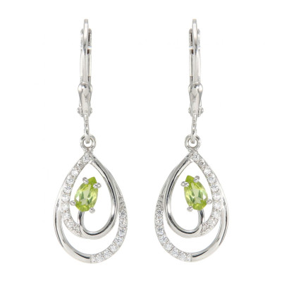 Boucles d'oreilles Pendantes en Argent 925 Rhodié Péridot Poire 5x3mm et Oxydes