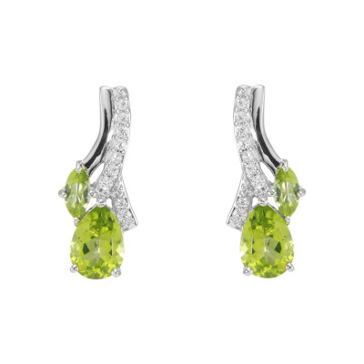 Boucles d'oreilles Pendantes en Argent 925 Rhodié Péridot Poire et Marquise