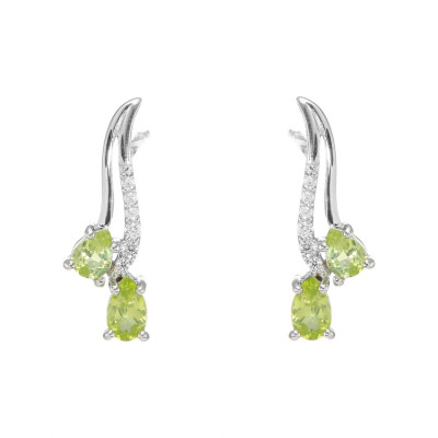 Boucles d'oreilles Pendantes en Argent 925 Rhodié Péridot Poire et Oxyde