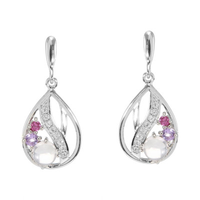Boucles d'oreilles Pendantes en Argent 925 Rhodié Quartz Améthyste Grenat et Oxyde