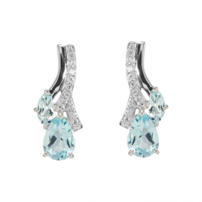 Boucles d'oreilles Pendantes en Argent 925 Rhodié Topaze bleue traitée Poire et Marquise