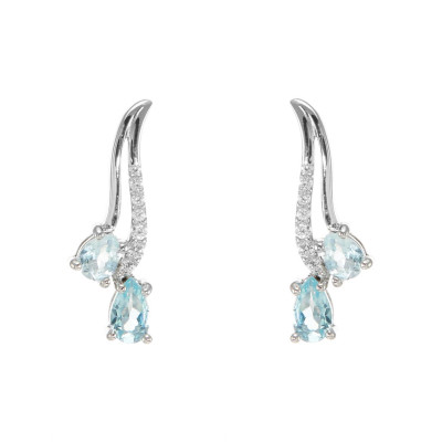 Boucles d'oreilles Pendantes en Argent 925 Rhodié Topaze bleue traitée Poire et Oxyde