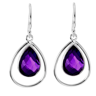 Boucles d'oreilles Pendantes en Argent et Améthyste