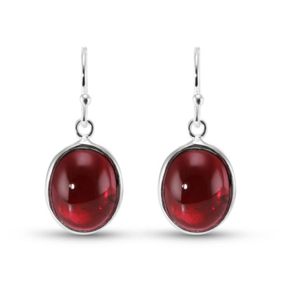 Boucles d'oreilles Pendantes en Argent et Grenat Ovale Cabochon 12x10mm