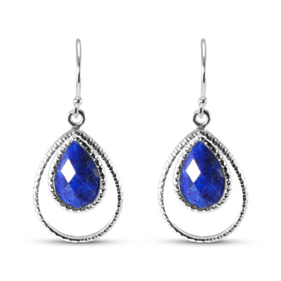 Boucles d'oreilles Pendantes en Argent et Lapis Lazuli Poire Cabochon