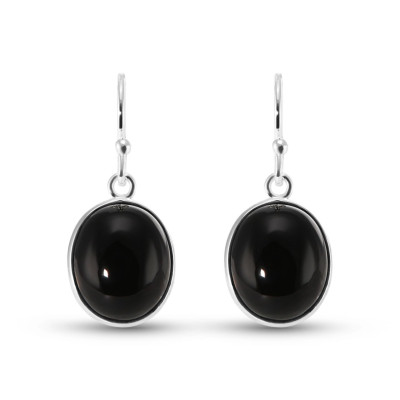 Boucles d'oreilles Pendantes en Argent et Onyx Ovale Cabochon 12x10mm