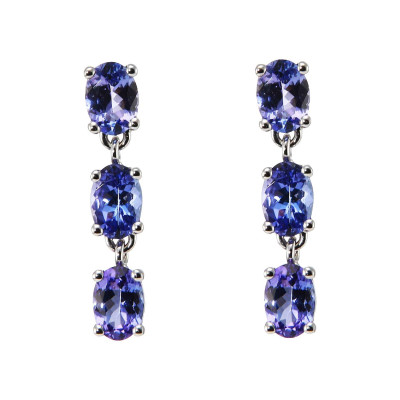 Boucles d'oreilles Pendantes en Or Blanc 750 et Tanzanite
