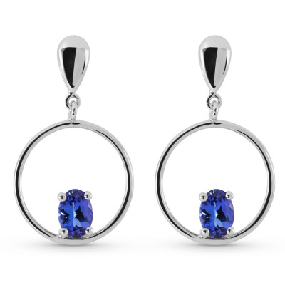 Boucles d'oreilles pendantes en Or Blanc 750 et Tanzanites AAA