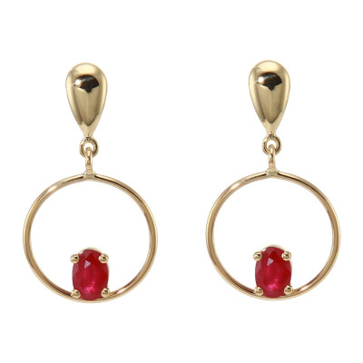 Boucles d'oreilles pendantes en Or Jaune 750 et Rubis AAA ovales 6x4mm