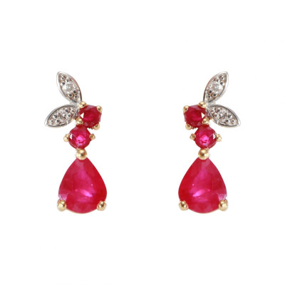 Boucles d'oreilles Pendantes en Or Jaune 750 Rubis et Diamant