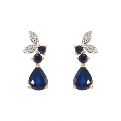 Boucles d'oreilles Pendantes en Or Jaune 750 Saphir et Diamant