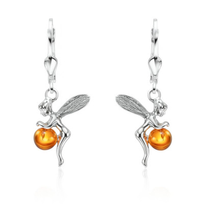 Boucles d'oreilles Pendantes Fée Ambre Rond 5mm