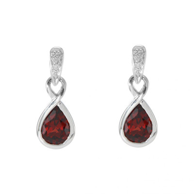 Boucles d'oreilles Pendantes  Infini Or Blanc 375 Grenat et Diamant