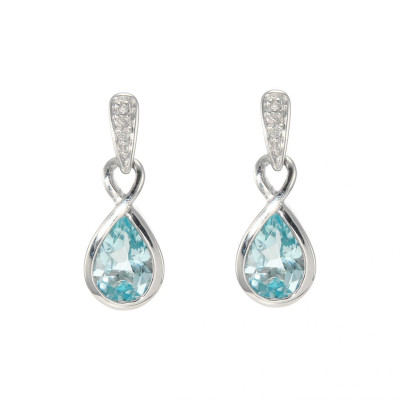 Boucles d'oreilles Pendantes Infini Or Blanc 375 Topaze bleue traitée et Diamant