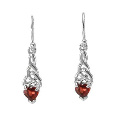 Boucles d'oreilles Pendantes Motif Celtique Argent 925 Rhodié et Grenat