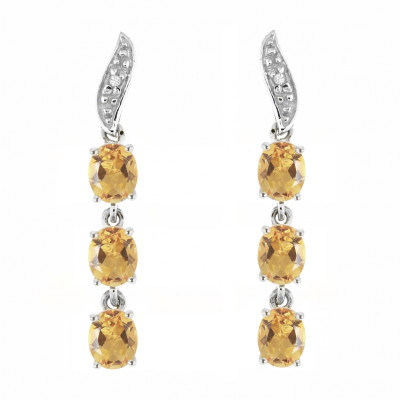 Boucles d'oreilles Pendantes Or Blanc 375 Citrine et Diamant
