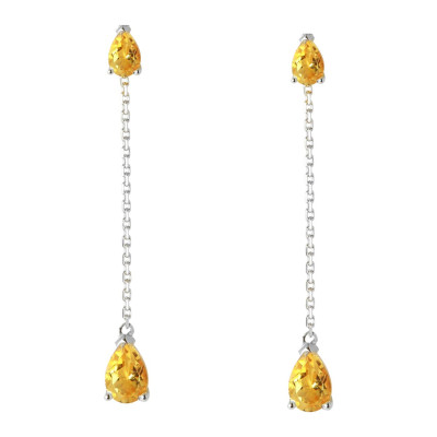 Boucles d'oreilles Pendantes Or Blanc 375 Citrine taille poire