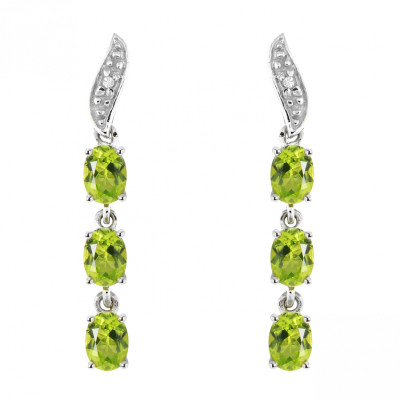 Boucles d'oreilles Pendantes Or Blanc 375 Péridot  et Diamant