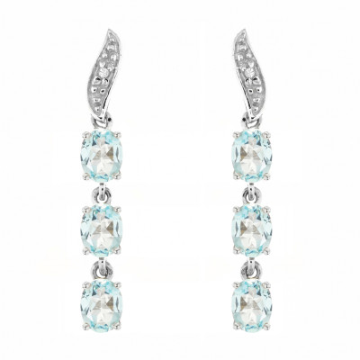 Boucles d'oreilles Pendantes Or Blanc 375 Topaze bleue traitée et Diamant