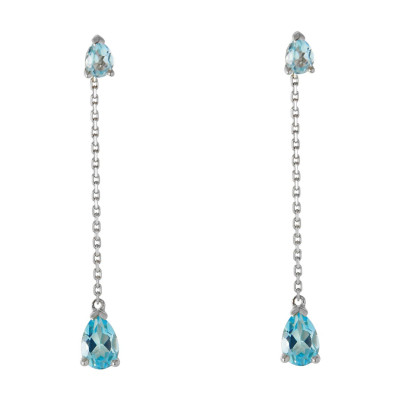 Boucles d'oreilles Pendantes Or Blanc 375 Topaze bleue traitée taille poire
