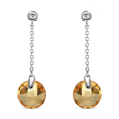 Boucles d'oreilles Pendantes Or Blanc 750  Citrine et Diamant