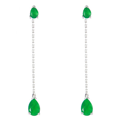 Boucles d'oreilles Pendantes Or Blanc 750 Emeraude taille poire