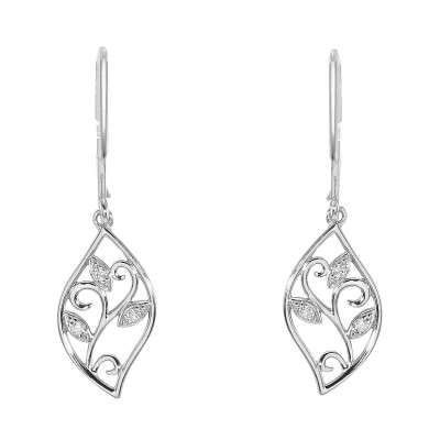 Boucles d'oreilles pendantes Or Blanc 750 feuille et diamants