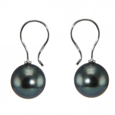 Boucles d'oreilles Pendantes Or Blanc 750 Perle de Tahiti 9.5-10mm