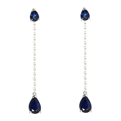 Boucles d'oreilles Pendantes Or Blanc 750 Saphir taille poire
