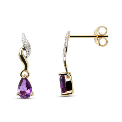 Boucles d'oreilles Pendantes Or jaune 375 Améthyste et Diamant