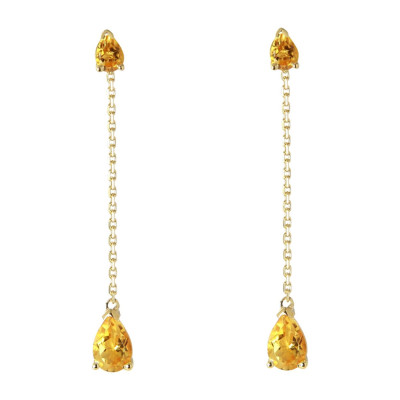 Boucles d'oreilles Pendantes Or Jaune 375 Citrine taille poire