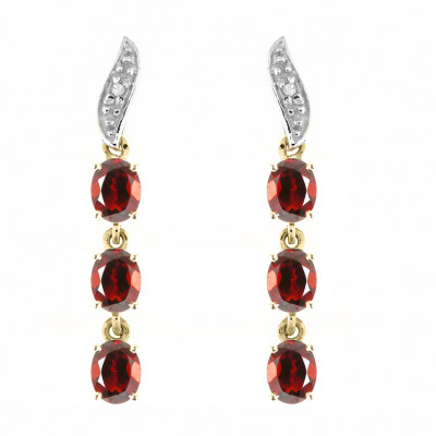 Boucles d'oreilles Pendantes  Or Jaune 375 Grenat Ovale et Diamant