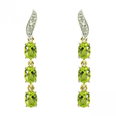 Boucles d'oreilles Pendantes Or Jaune  375 Péridot  et Diamant