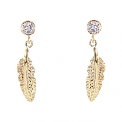 Boucles d'oreilles pendantes Or Jaune 375 Plume et Oxyde