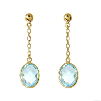 Boucles d'oreilles Pendantes Or Jaune 375 Topaze bleue traitée dome 8x6mm