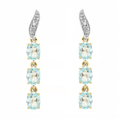 Boucles d'oreilles Pendantes Or Jaune 375 Topaze Bleue traitée et Diamant