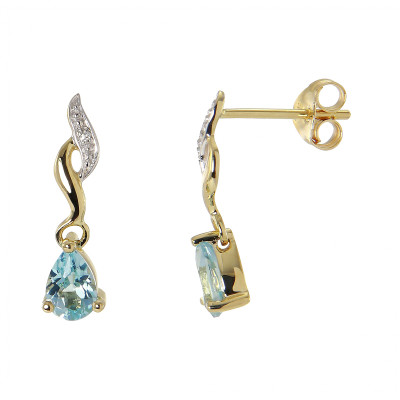 Boucles d'oreilles Pendantes Or jaune 375 Topaze Bleue traitée et Diamant