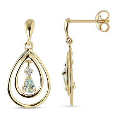 Boucles d'oreilles Pendantes Or jaune 375 Topaze bleue traitée et Diamant