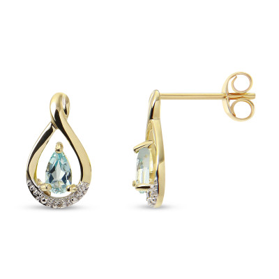 Boucles d'oreilles Pendantes Or jaune 375 Topaze Bleue traitée et Diamant