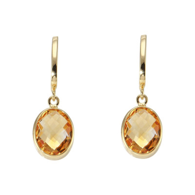 Boucles d'oreilles Pendantes Or Jaune  750 Citrine Ovale 9x7mm