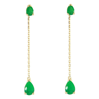 Boucles d'oreilles Pendantes Or Jaune 750 Emeraude taille poire