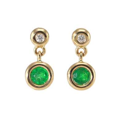 Boucles d'oreilles Pendantes Or Jaune 750 Emeraudes AAA et Diamants